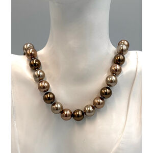 Chico’s Metallic Bronze Silver Faux Pearl Statement Necklace